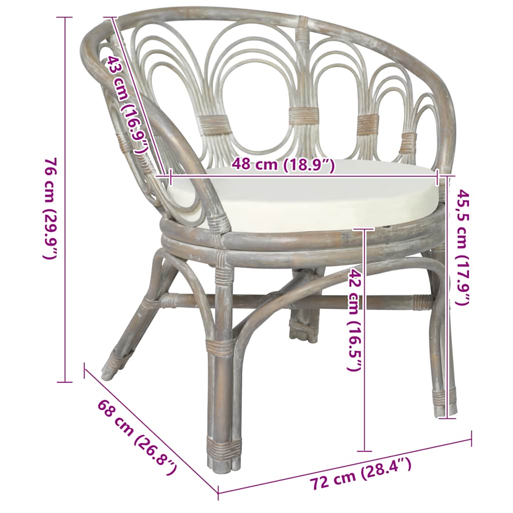 Esszimmerstuhl mit Kissen Grau Natur Rattan Leinen