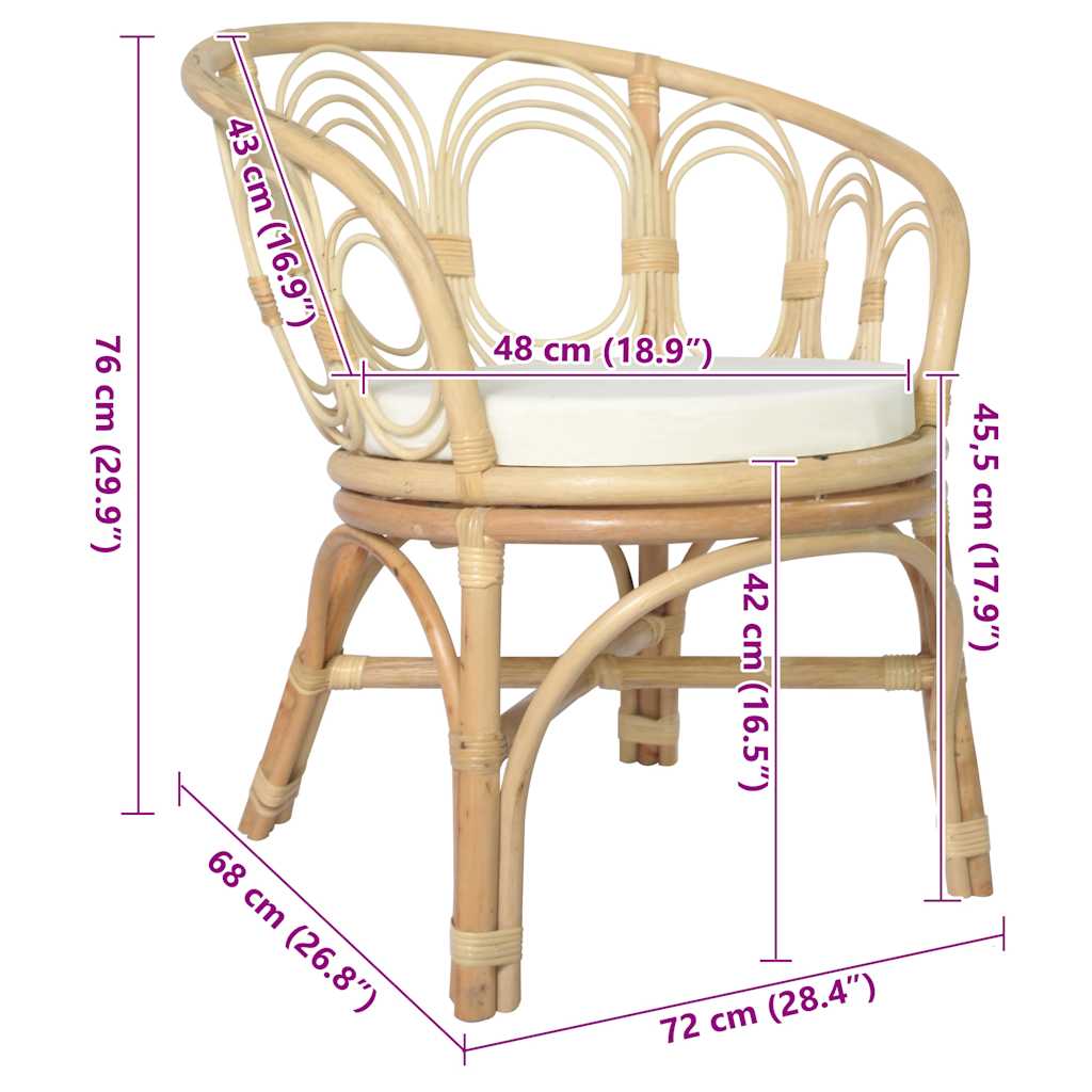 Esszimmerstuhl mit Kissen Rattan und Leinen