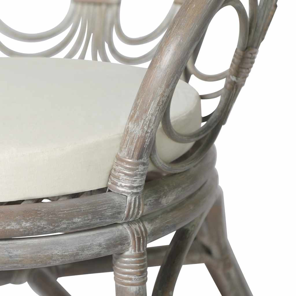 Esszimmerstuhl mit Kissen Grau Natur Rattan Leinen