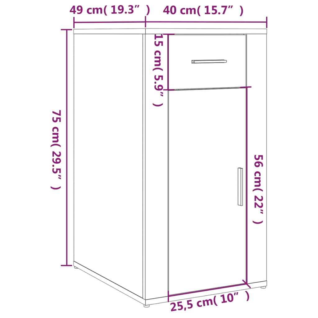 Büroschrank Braun Eichen-Optik 40x49x75 cm Holzwerkstoff